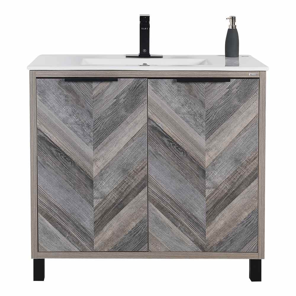 Meuble-lavabo Sienna fini chêne gris 36&nbsp;po TASSILI