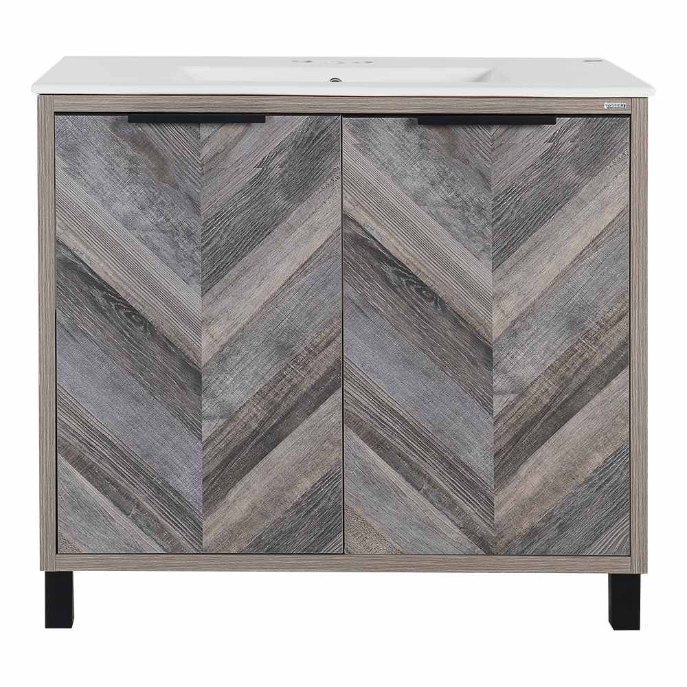 Meuble-lavabo Sienna fini chêne gris 36&nbsp;po TASSILI