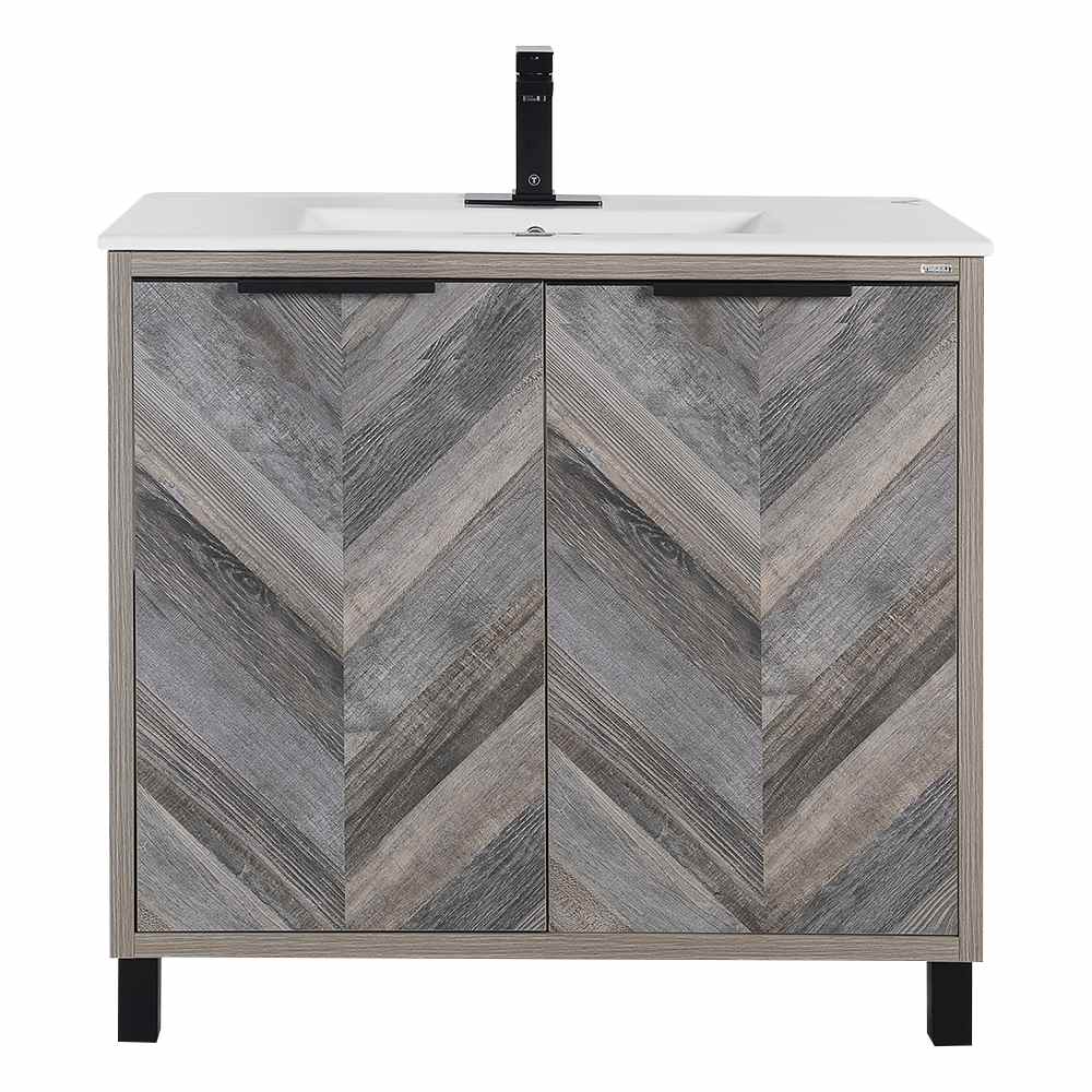 Meuble-lavabo Sienna fini chêne gris 36&nbsp;po TASSILI