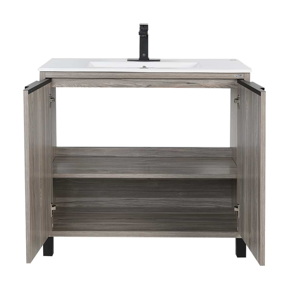 Meuble-lavabo Sienna fini chêne gris 36&nbsp;po TASSILI