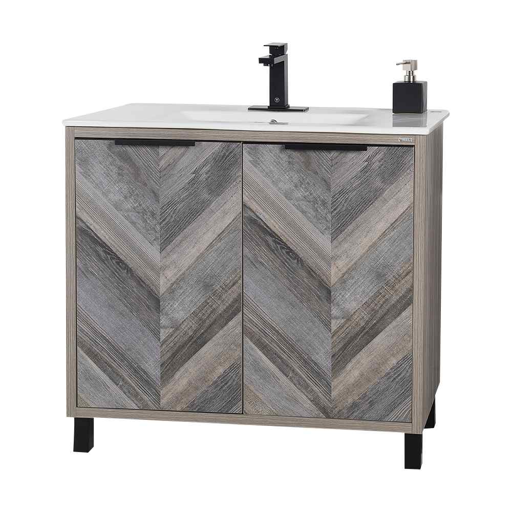 Meuble-lavabo Sienna fini chêne gris 36&nbsp;po TASSILI