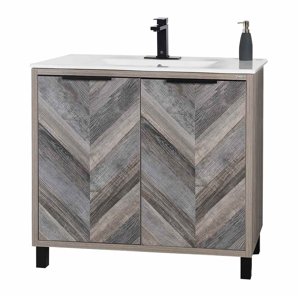 Meuble-lavabo Sienna fini chêne gris 36&nbsp;po TASSILI