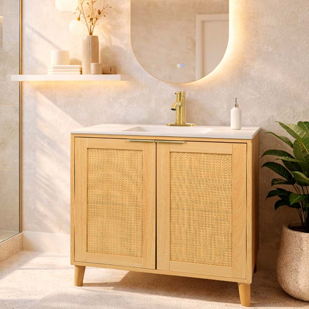 Meuble-lavabo Beatrice fini naturel 36&nbsp;po TASSILI