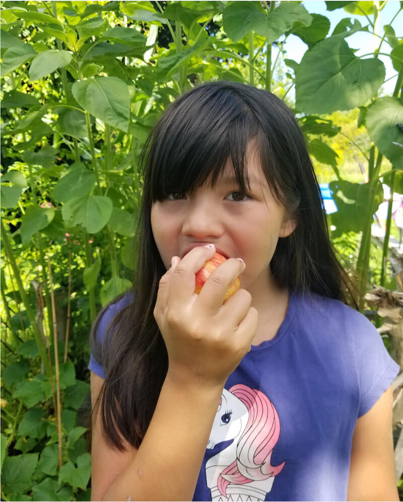 First Nations girl eating an apple