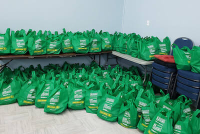 Recyclable shopping bags filled with groceries