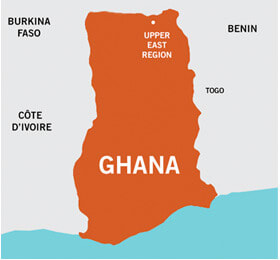 A map showing that the project is located in the Upper East Region of Ghana