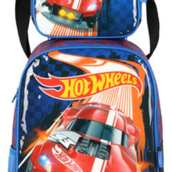 Kit Escolar Hot Wheels 2025: Mochila de Rodinha + Lancheira Azul Luxcel