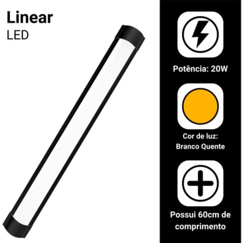 Luminária LED Linear Preta 60cm 20W: Sobrepor, Design Moderno e Eficiente — foto 5