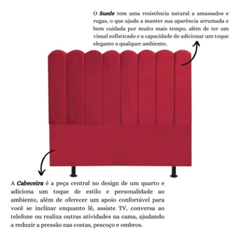 Cabeceira Nuvem Alanis Suede Vermelho p/ Cama Box King 195cm — foto 6