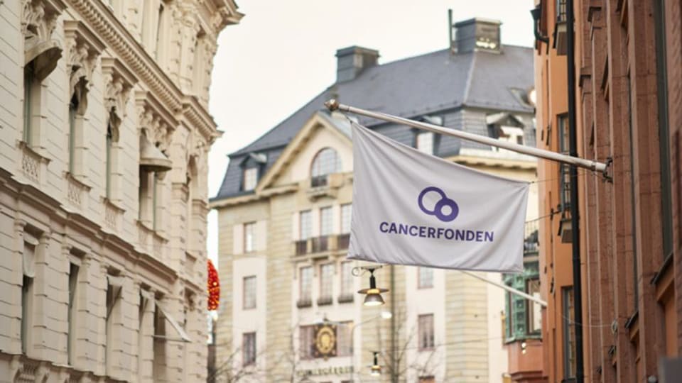 En flagga utanför Cancerfondens huvudkontor.