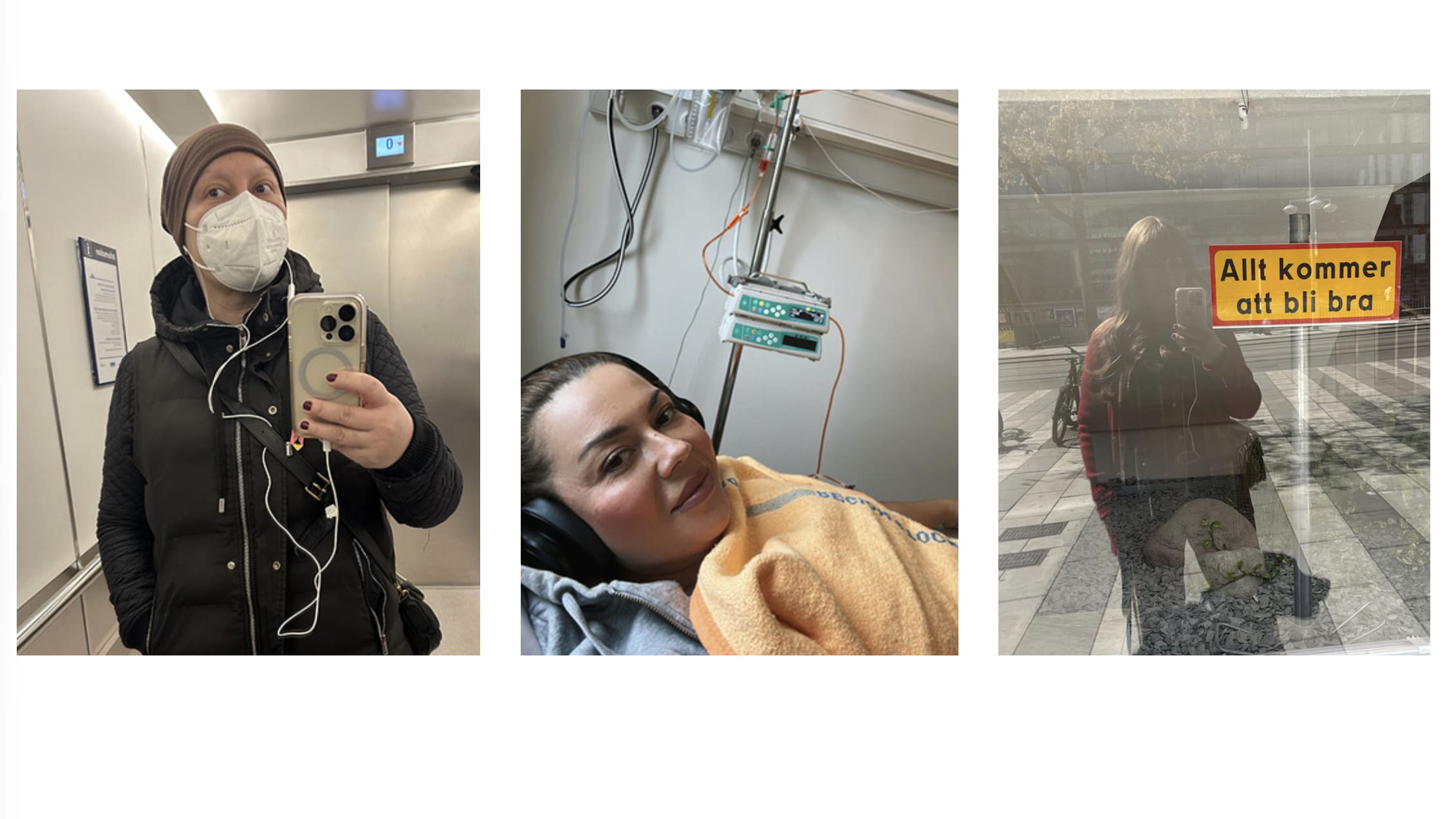 Kollage av kvinna i olika skeden av en cancerresa