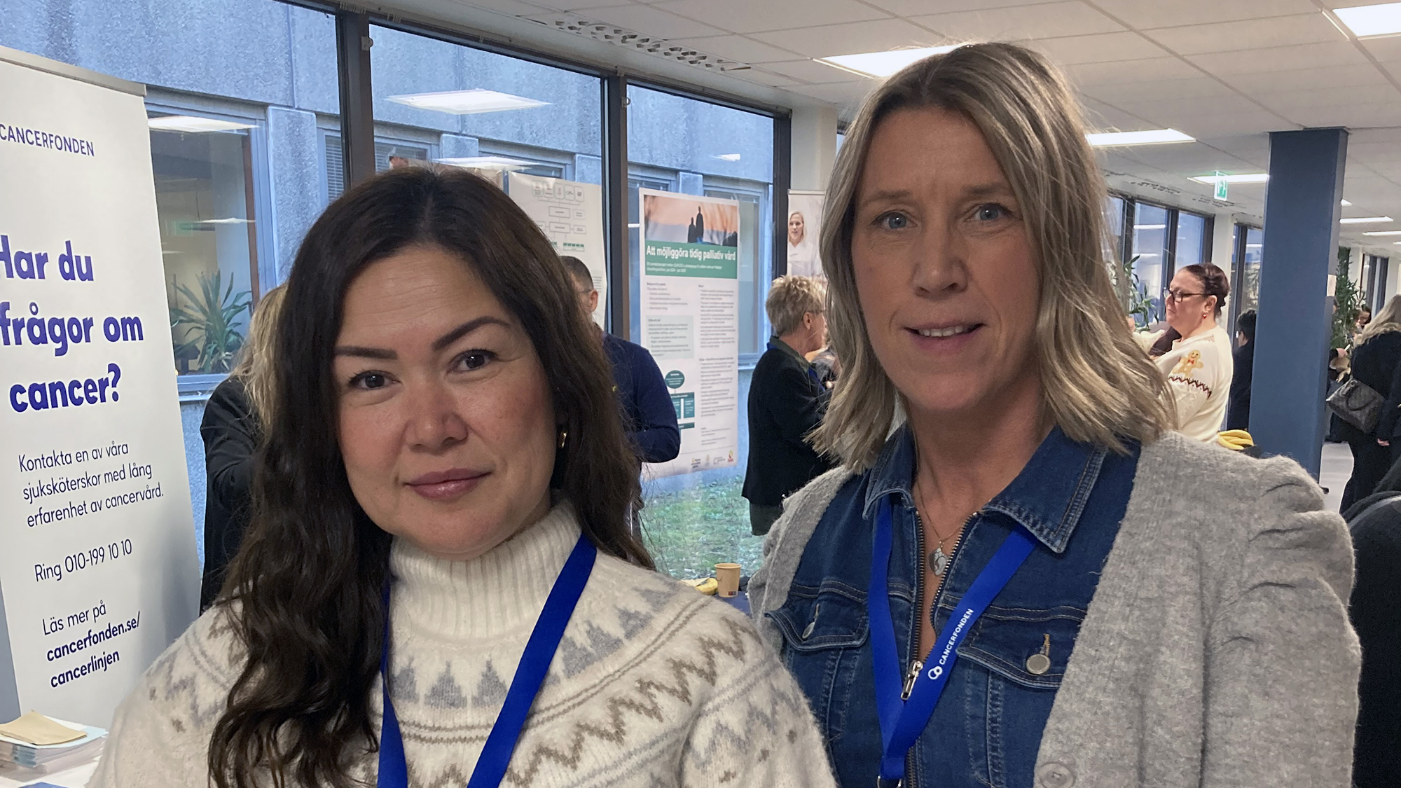 Marie Engblom och Hakima Karida på Cancerfonden konferens om omvårdnadsforskning i Lund. Foto: Elisabeth Lennhede.