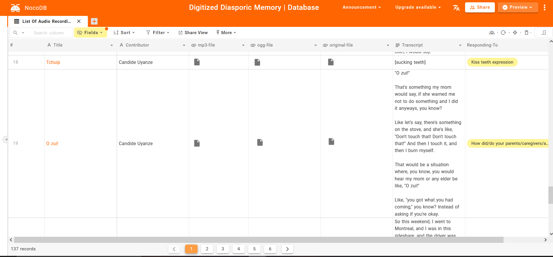 Digitized Diasporic Memory Database screenshot