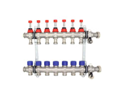 Gulvvarmefordeler 1" RF, 7 krets m/flowmeter