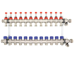 Gulvvarmefordeler 1" RF, 12 krets m/flowmeter