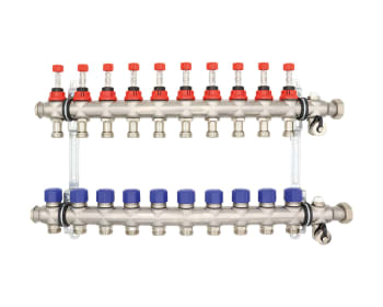 Gulvvarmefordeler 1" RF, 10 krets m/flowmeter