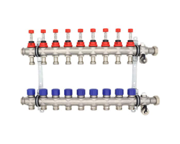Gulvvarmefordeler 1" RF, 9 krets m/flowmeter