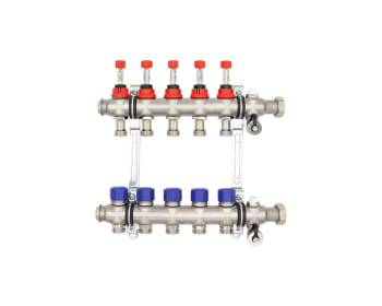 Gulvvarmefordeler 1" RF, 5 krets m/flowmeter