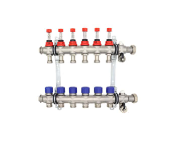 Gulvvarmefordeler 1" RF, 6 krets m/flowmeter