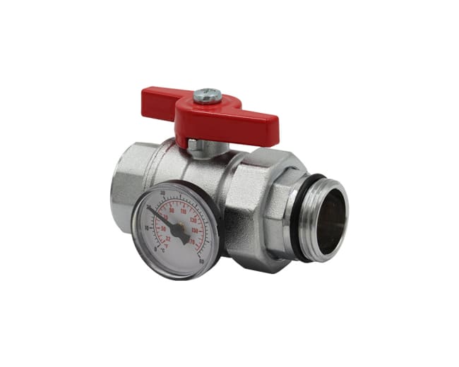 Kuleventil Compact m/union for fordeler 1", rett m/termom, R