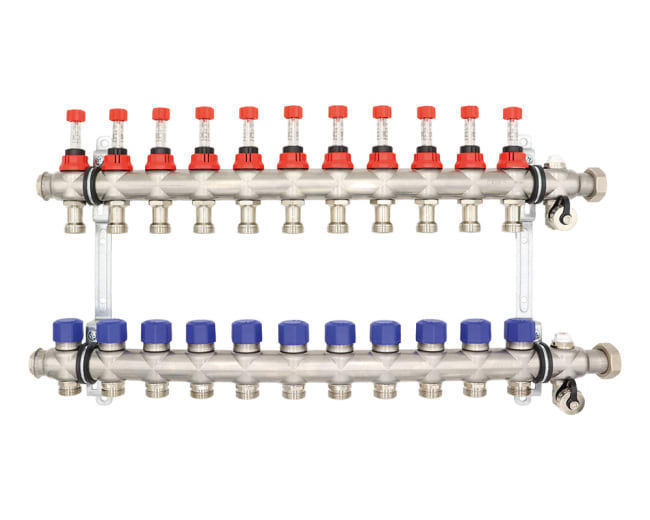 Gulvvarmefordeler 1" RF, 11 krets m/flowmeter