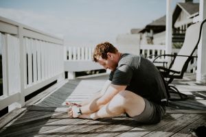 Man stretching leg
