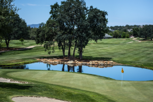 Golfers green and pond