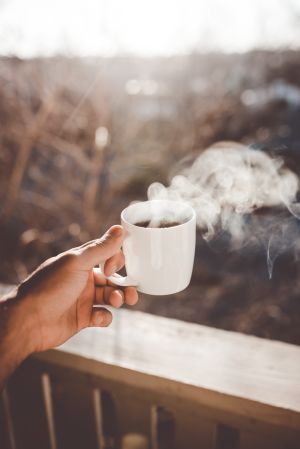 Steaming hot coffee