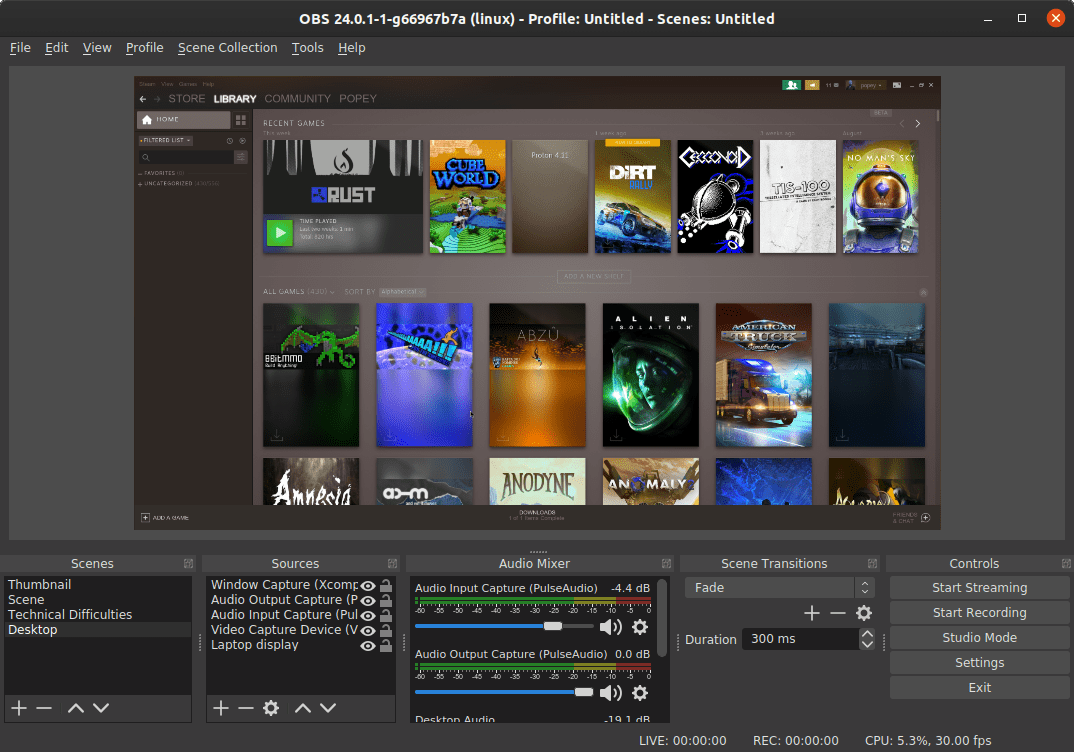 Linux video editing in real time with OBS Studio