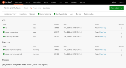Screenshot of machine hardware tests