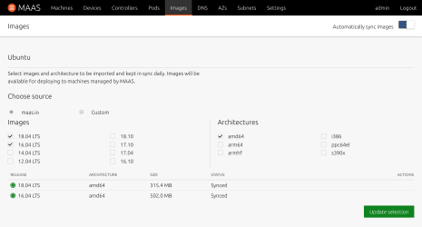 Screenshot of the operating system image page