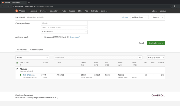 Screenshot of node deployment