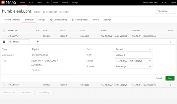 Screenshot of node details network management