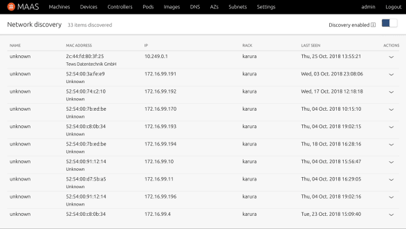 Screenshot of device discovery page