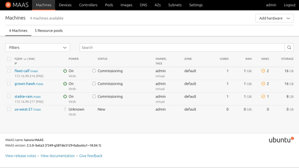Screenshot of node listing page