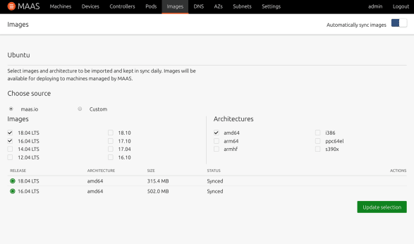 Screenshot of operating system image page