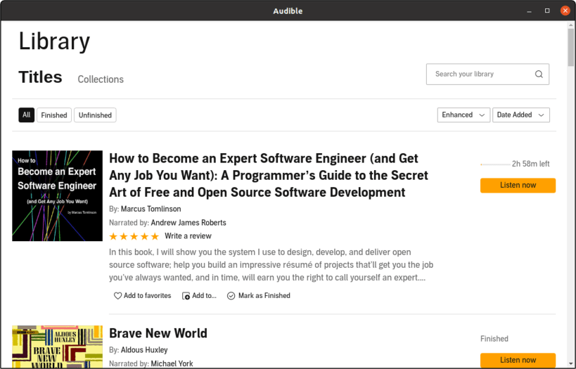 Install Audible on Linux | Snap Store