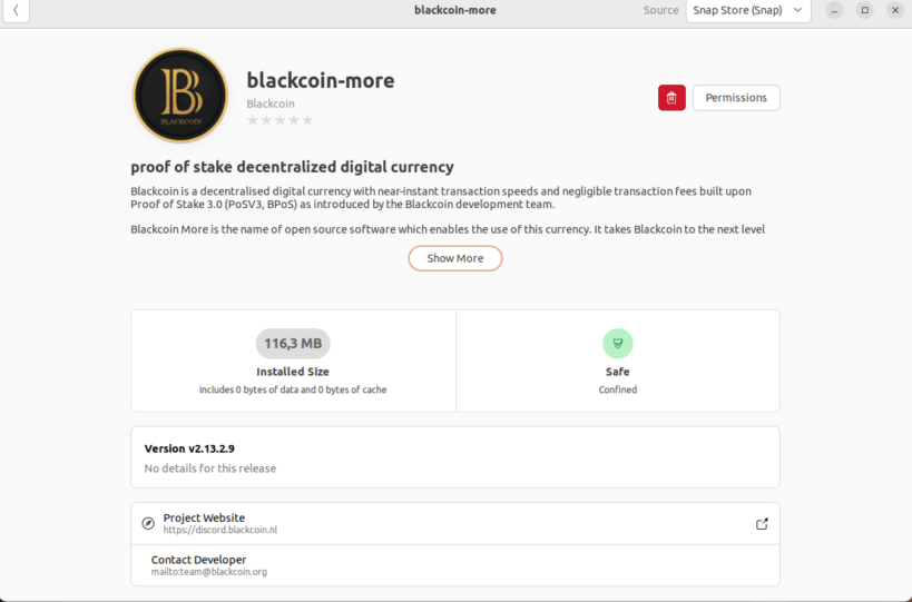 Install Blackcoin More on Linux | Snap Store