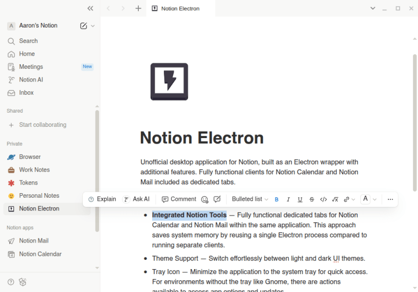 Install Notion Electron on Linux | Snap Store