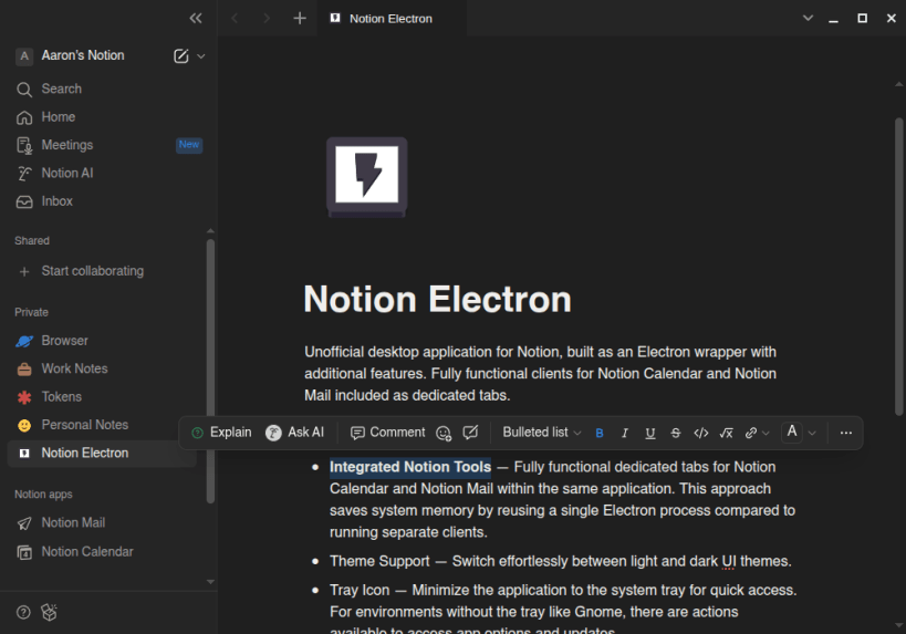 Install Notion Electron on Linux | Snap Store