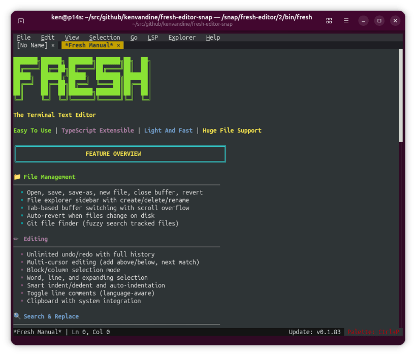 Install fresh-editor on Linux | Snap Store