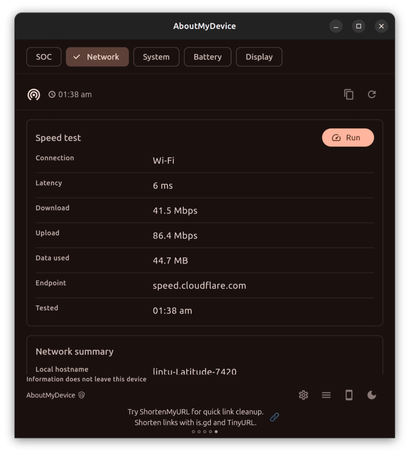 Install AboutMyDevice: See device info on Linux | Snap Store