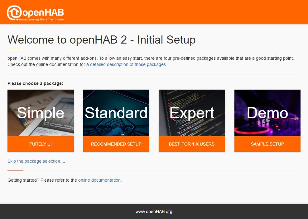 Openhab wizard screen