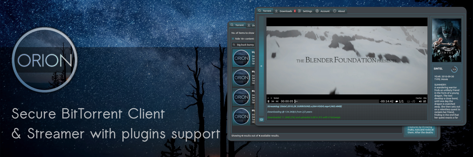 Orion - BitTorrent Client & Streamer banner
