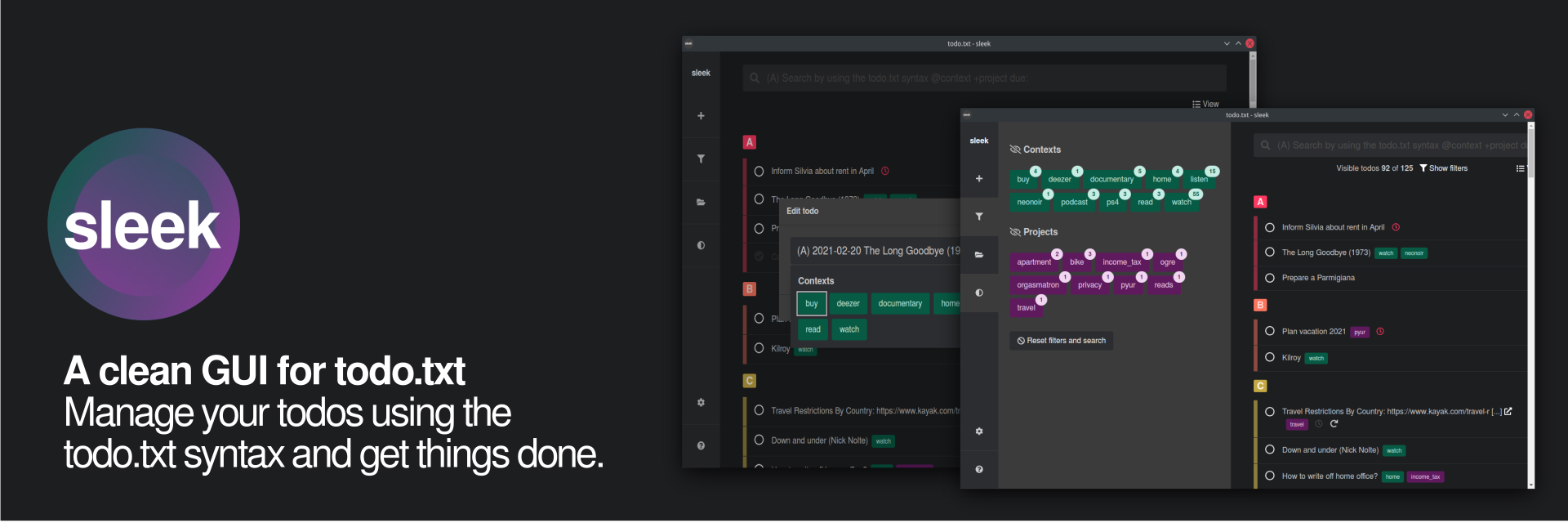 sleek - Todo.txt app for Linux banner