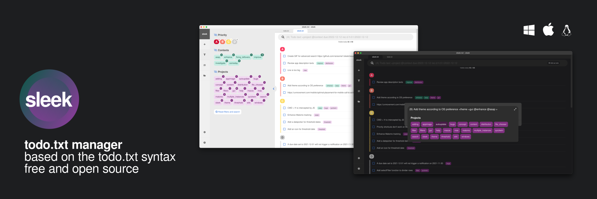 sleek - todo.txt manager for Linux banner