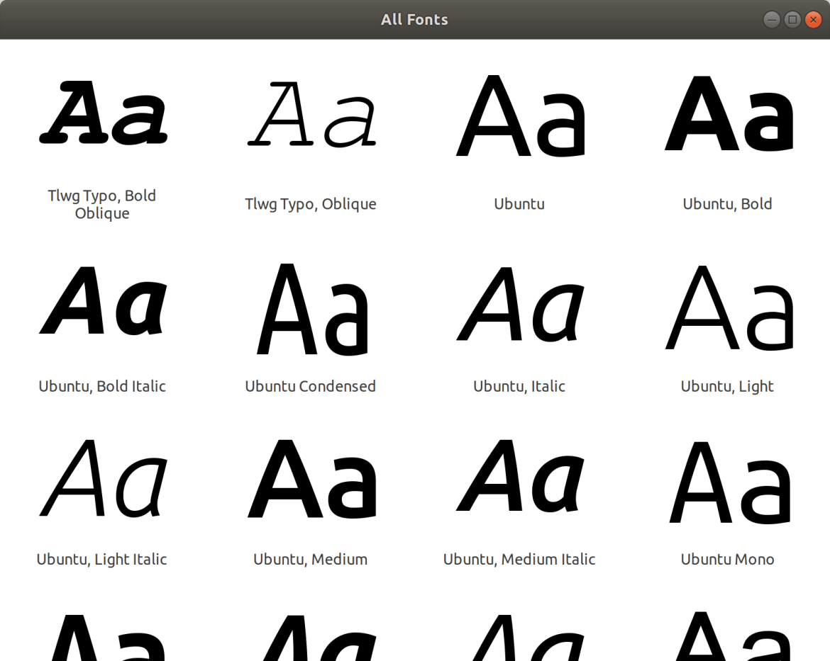 ubunutu gnome font viewer