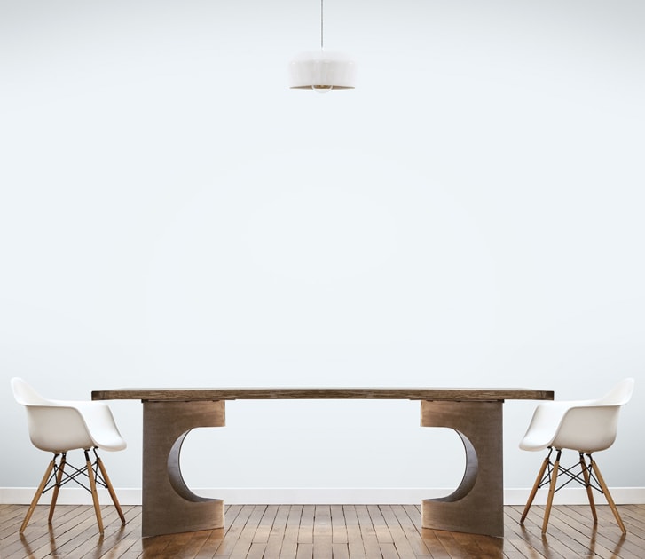 Download Dining room with stylish solid wood table mockup