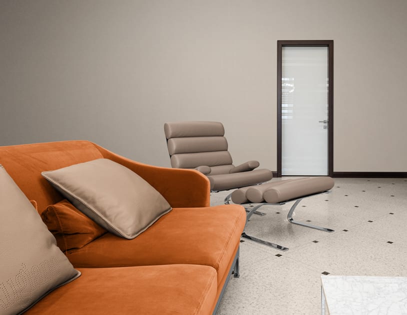 Waiting room with modern furniture mockup