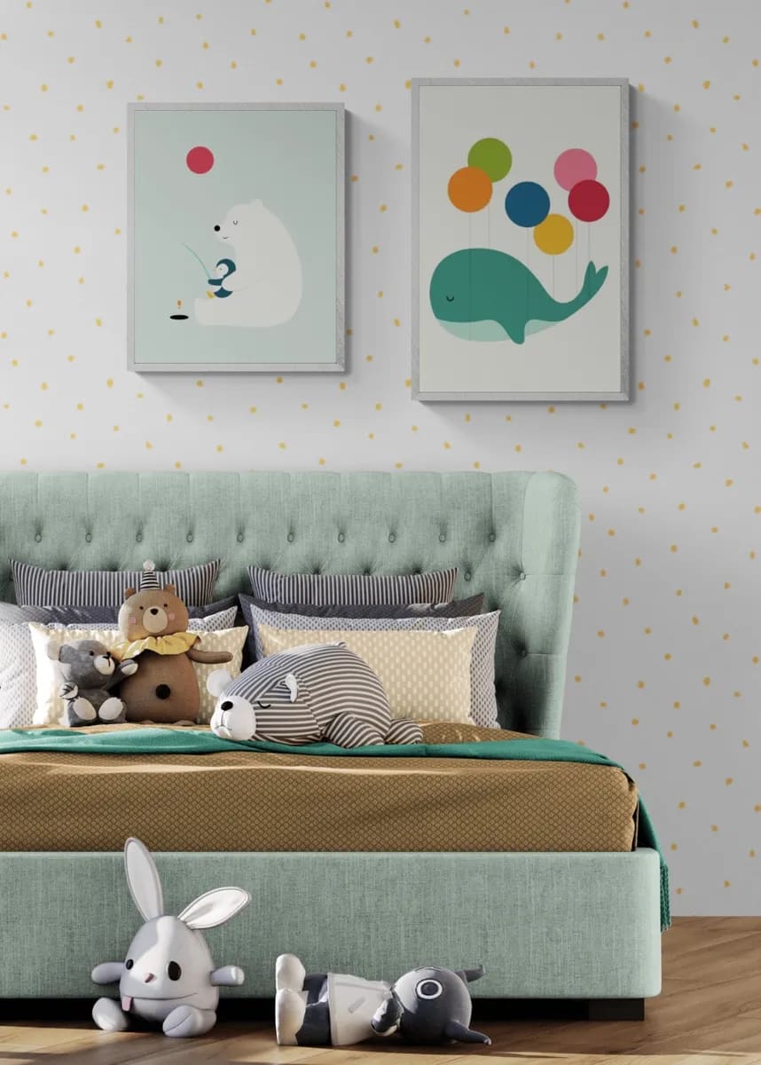 Kids bedroom with stuffed animals mockup